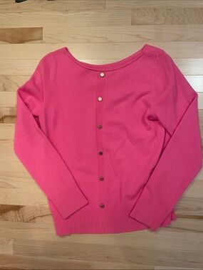 Lilly Pulitzer Bright Pink Button-Back Cashmere Crewneck Sweater Large